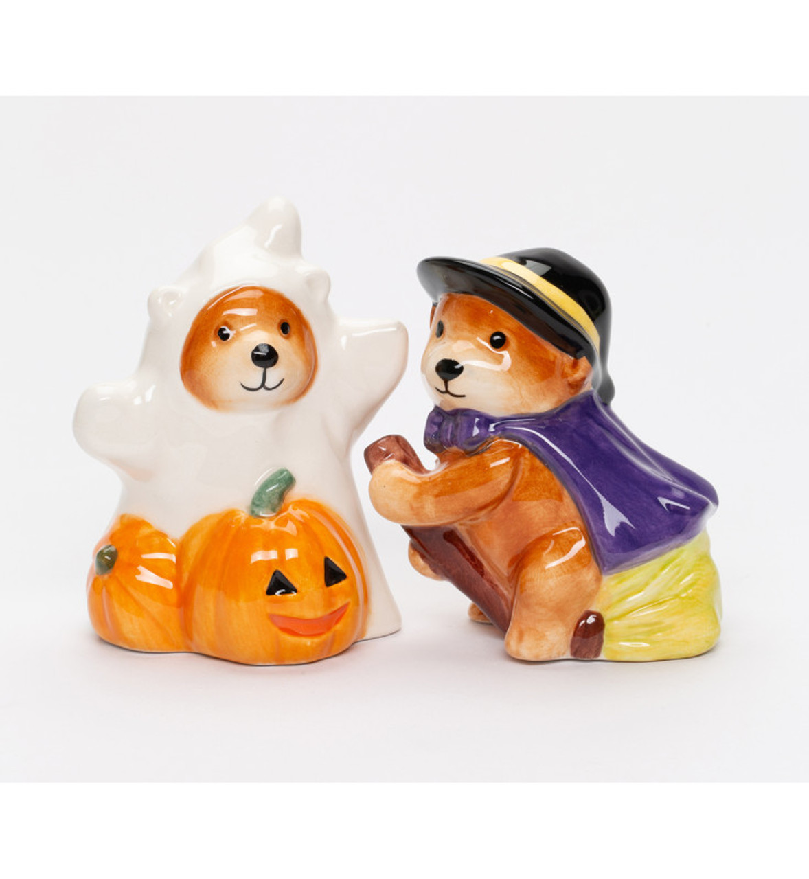 Halloween Bear Witch and Ghost Porcelain Salt and Pepper