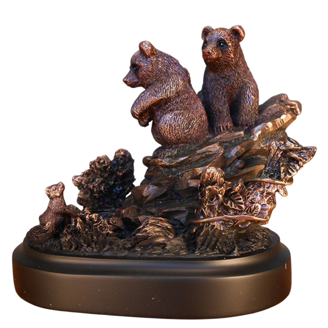 5.5" Two Cute Bear Cubs Statue | Bronze Sculpture | Lodge Wildlife Decor