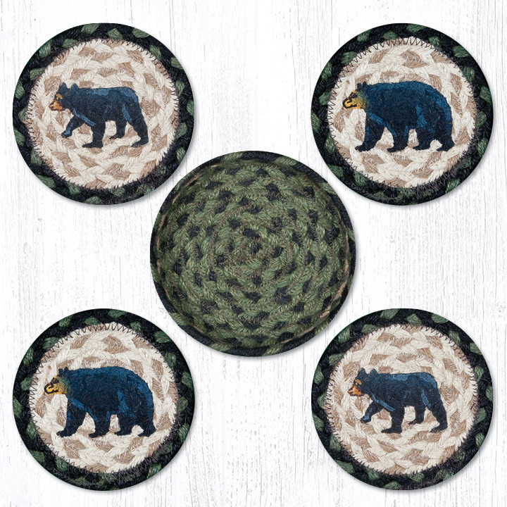 Cabin Bear Braided Jute Coasters and Basket Holder - Wildlife Jute ...