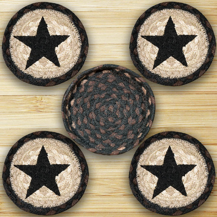 Black Star Braided Jute Coasters and Basket Holder Drink Coasters Beverage Coasters