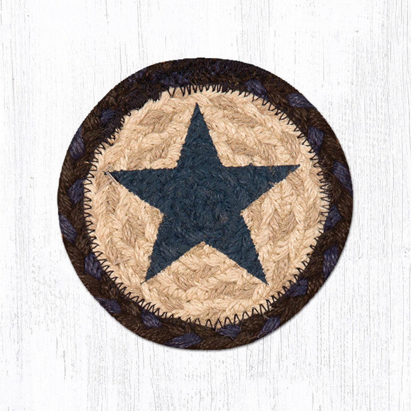 Blue Star Braided Jute Coaster | Americana Rustic Drink Coaster