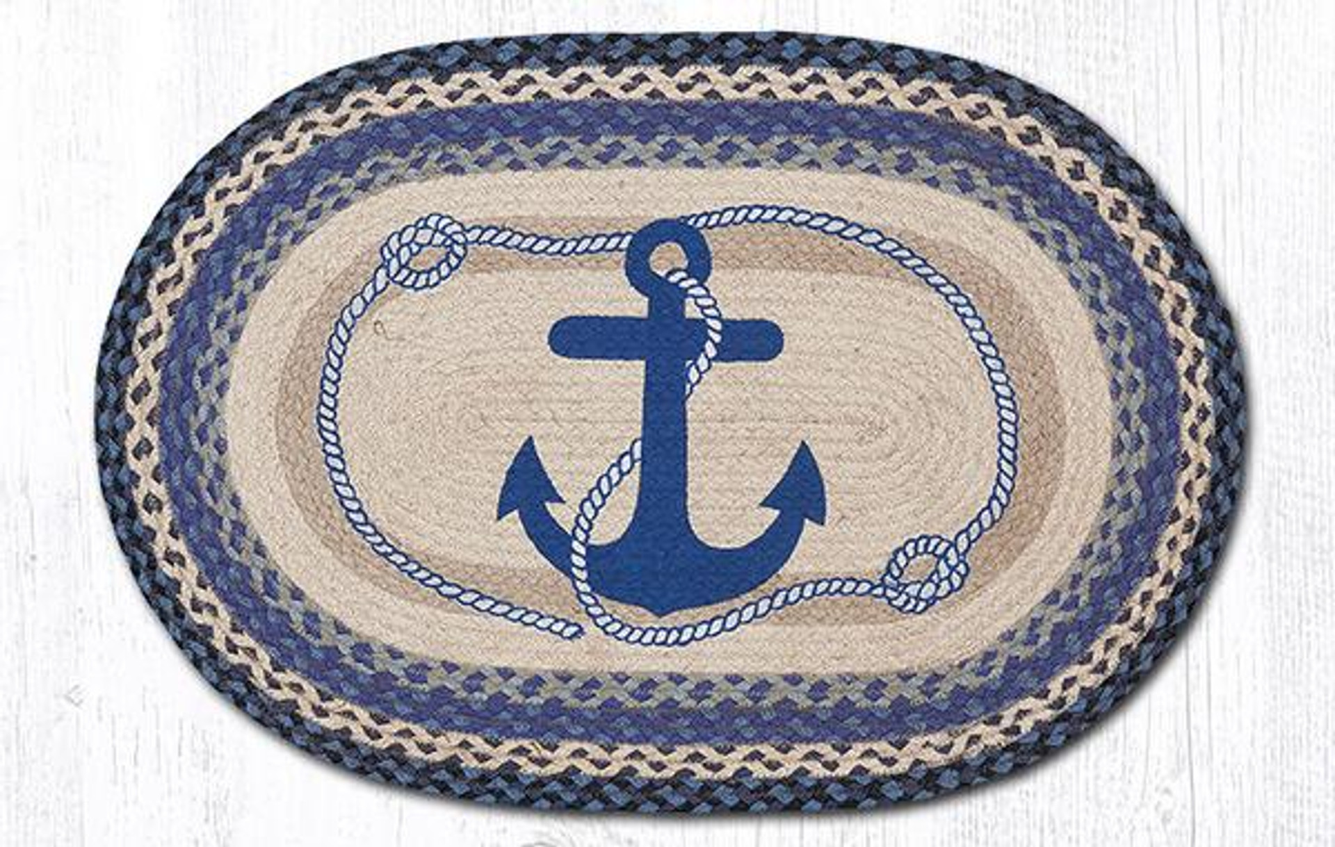 20" x 30" Navy Anchor Braided Jute Oval Rug by Harry W. Smith Floor
