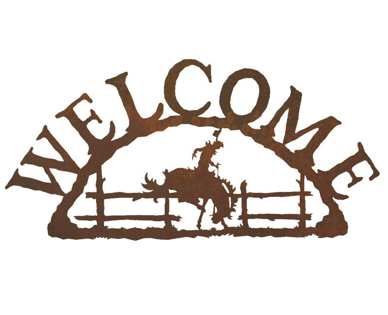 Bucking Bronco Rider Metal Welcome Sign | Western Cowboy Decor