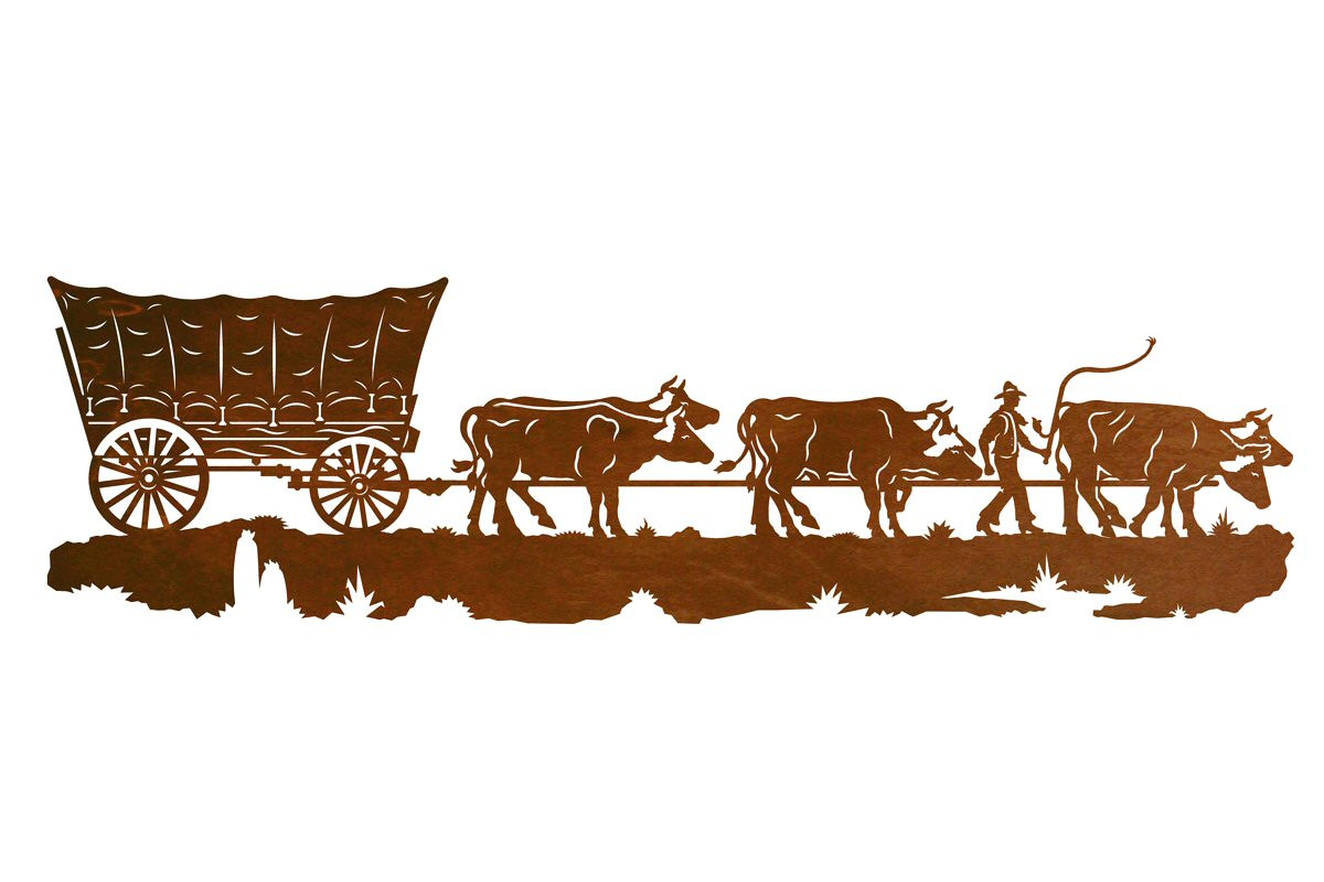 42" Conestoga Wagon with Cows Metal Wall Art Western Wall Decor