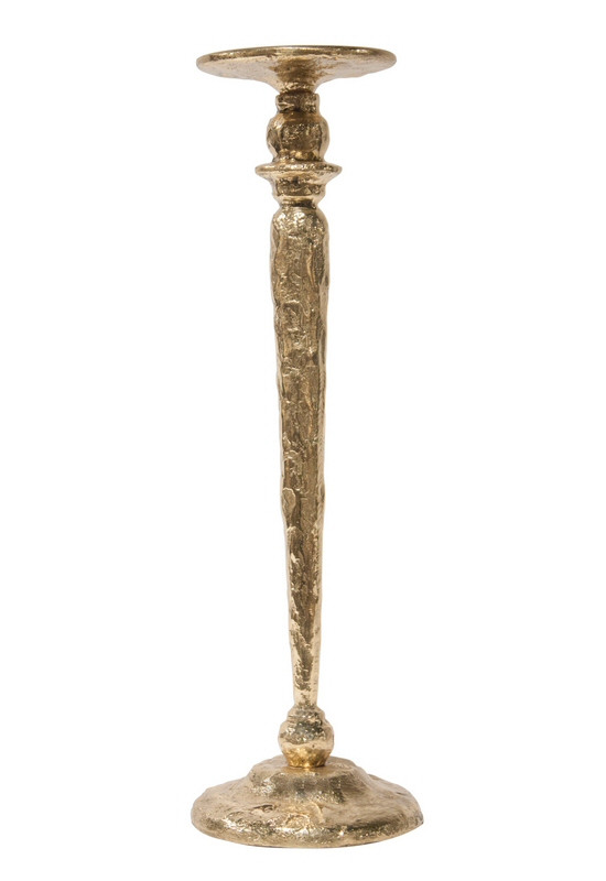 18" Polished Brass Hammered Pillar Candle Holder Candle Accessories