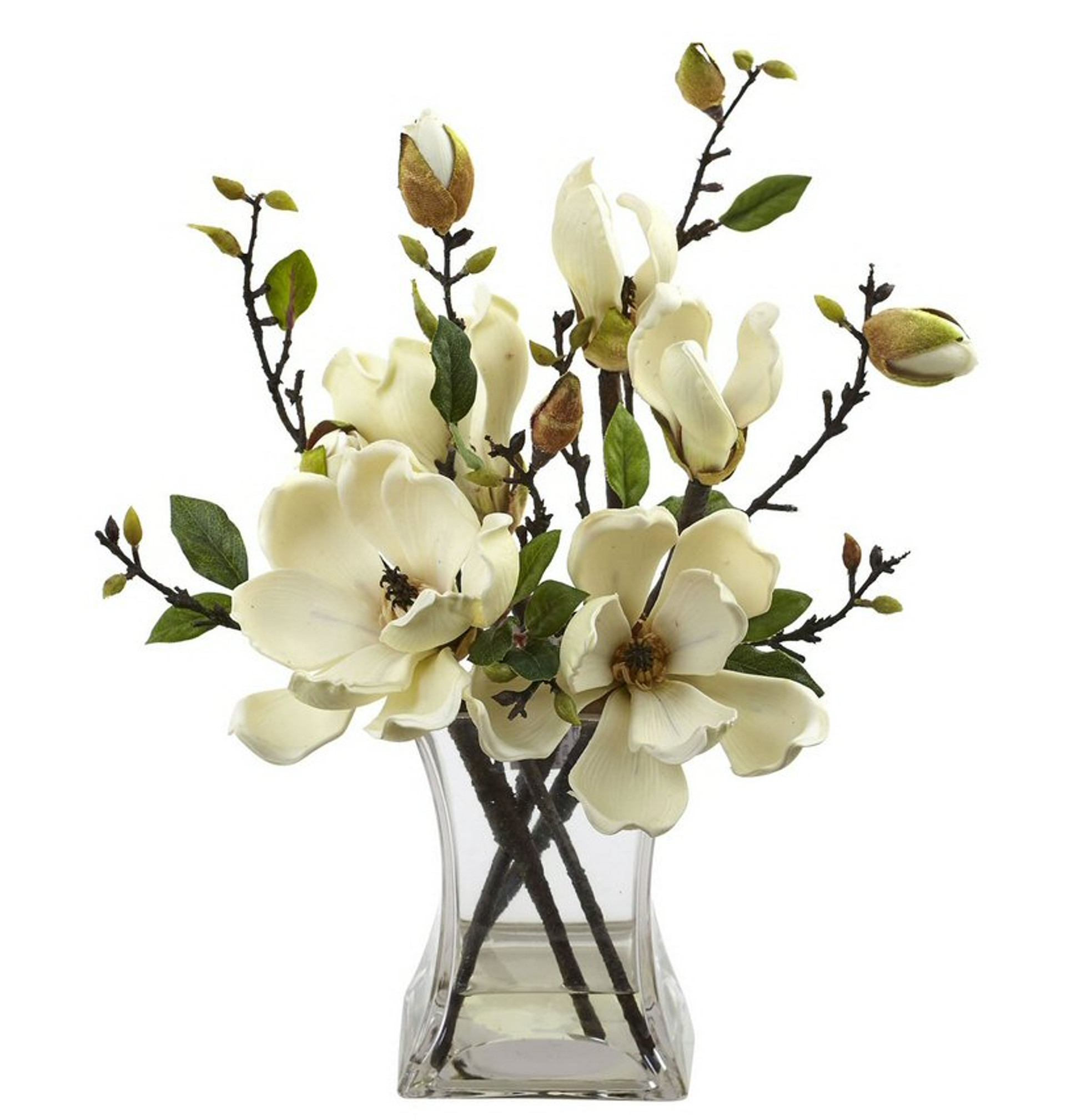 White Magnolia Silk Flower Arrangement With Vase Artificial Flowers   Nearly Natural White Magnolia Silk Flower Arrangement With Vase  26109.1538391556 