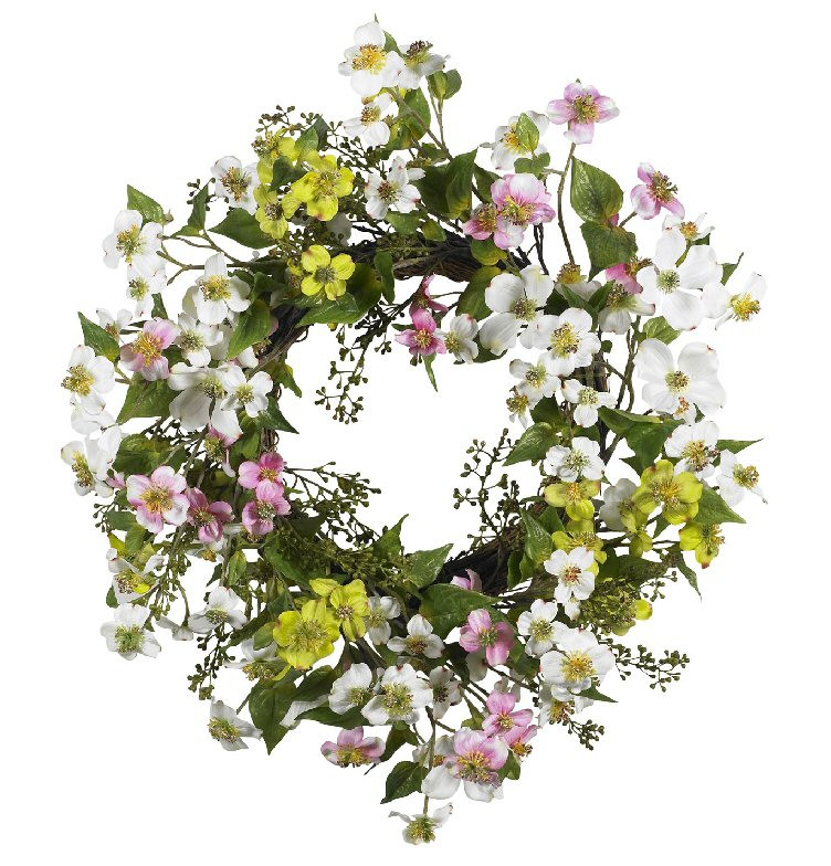 Nearly Natural 20" Dogwood Wreath Artificial Plants & Flowers Holiday