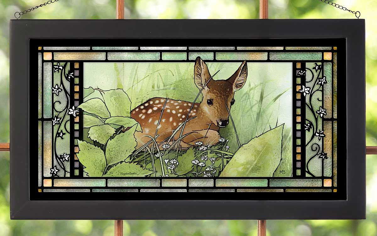 Hidden Fawn in Nature Stained Glass Wall Art Wall Decor Wild Wings