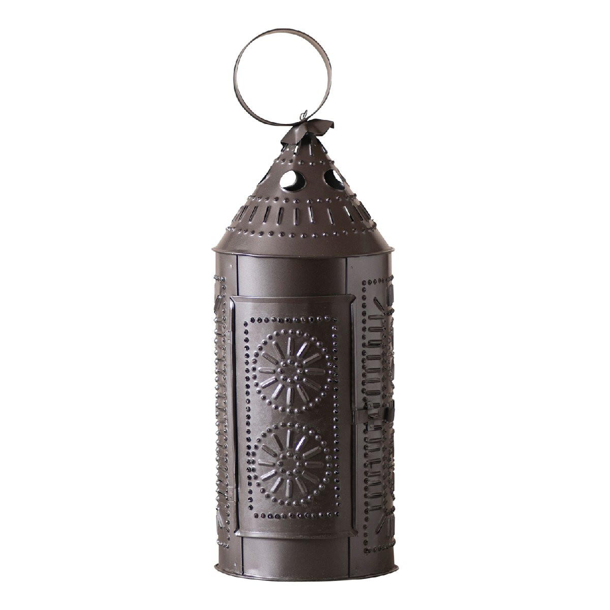 Smokey Black Small Ship Chisel Pierced Tin Candle Lantern Candle Holder