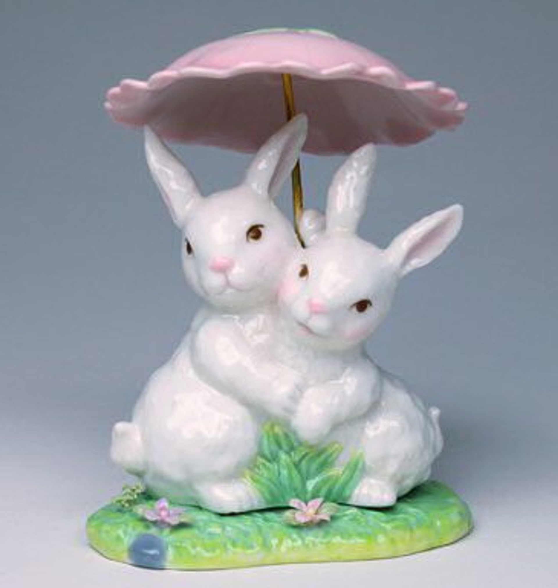 Two Bunny Rabbits Hugging Porcelain Sculpture Cosmos