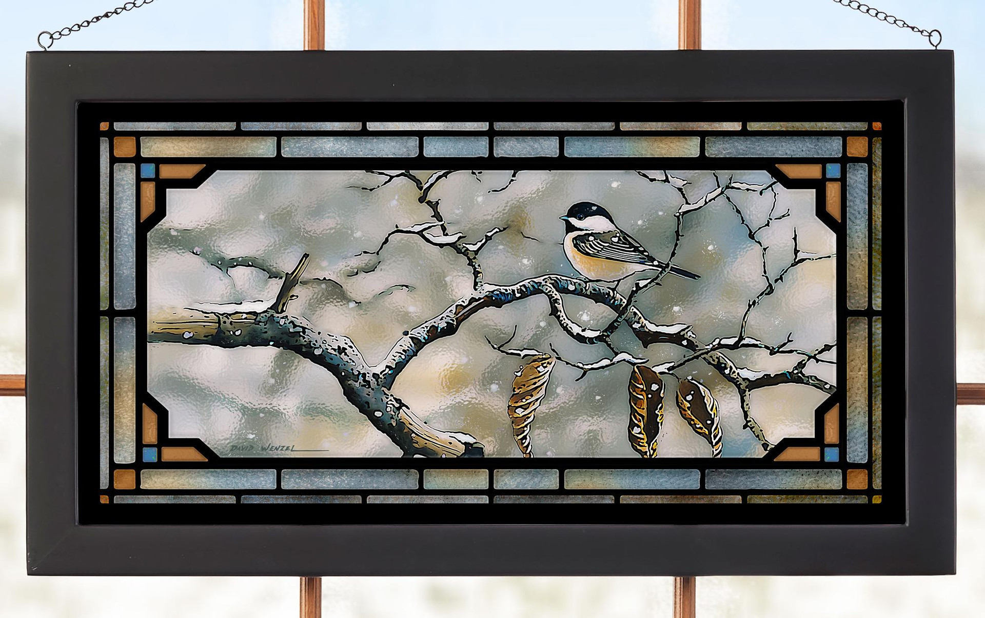 Resolve to Winter Chickadee Birds Stained Glass Wall Art - Wall Decor