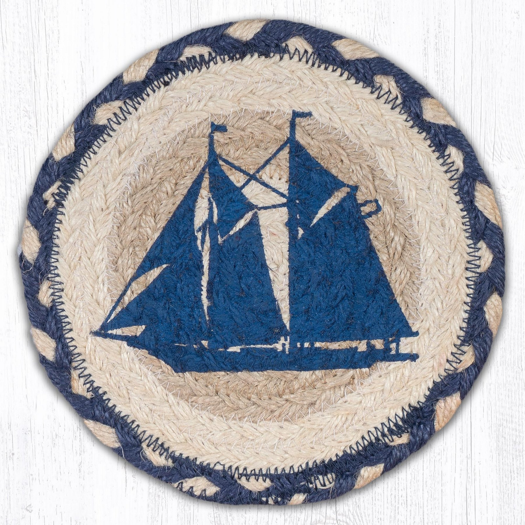 7" Schooner Large Round Coasters by Harry W. Smith, Set of 4 Drink