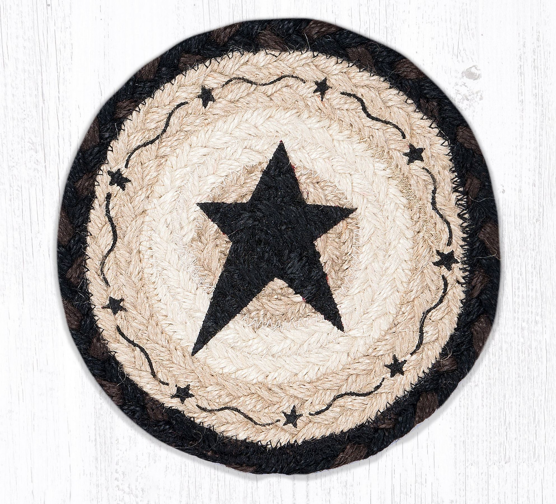 Primitive Black Star Jute Coaster | Americana Rustic Drink Coaster