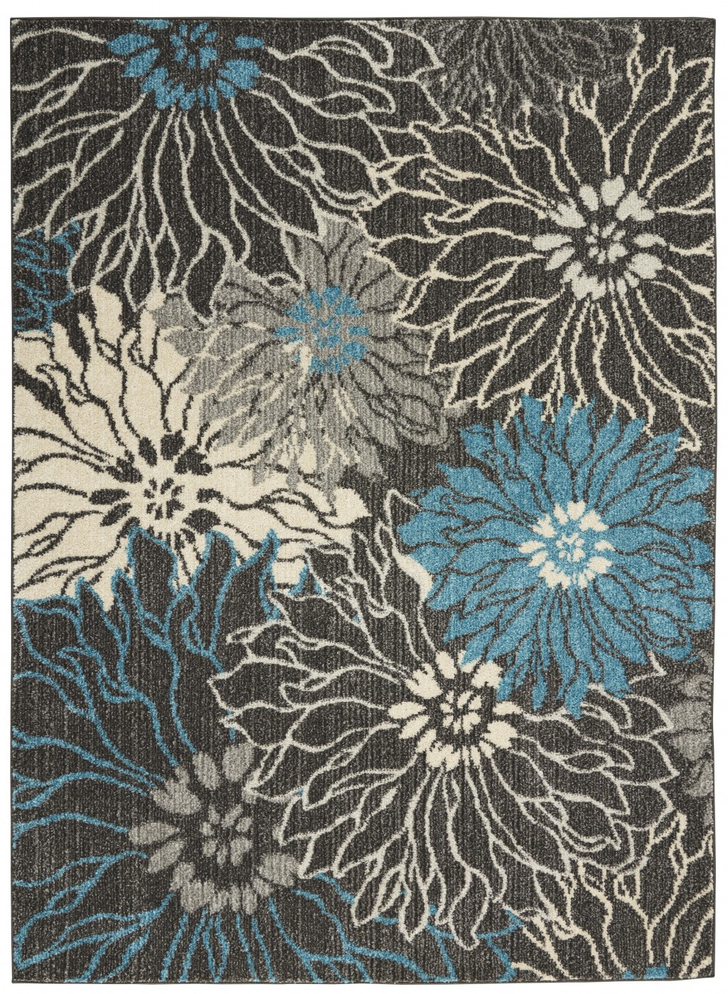 3' x 4' Blue Floral Power Loom Area Rug