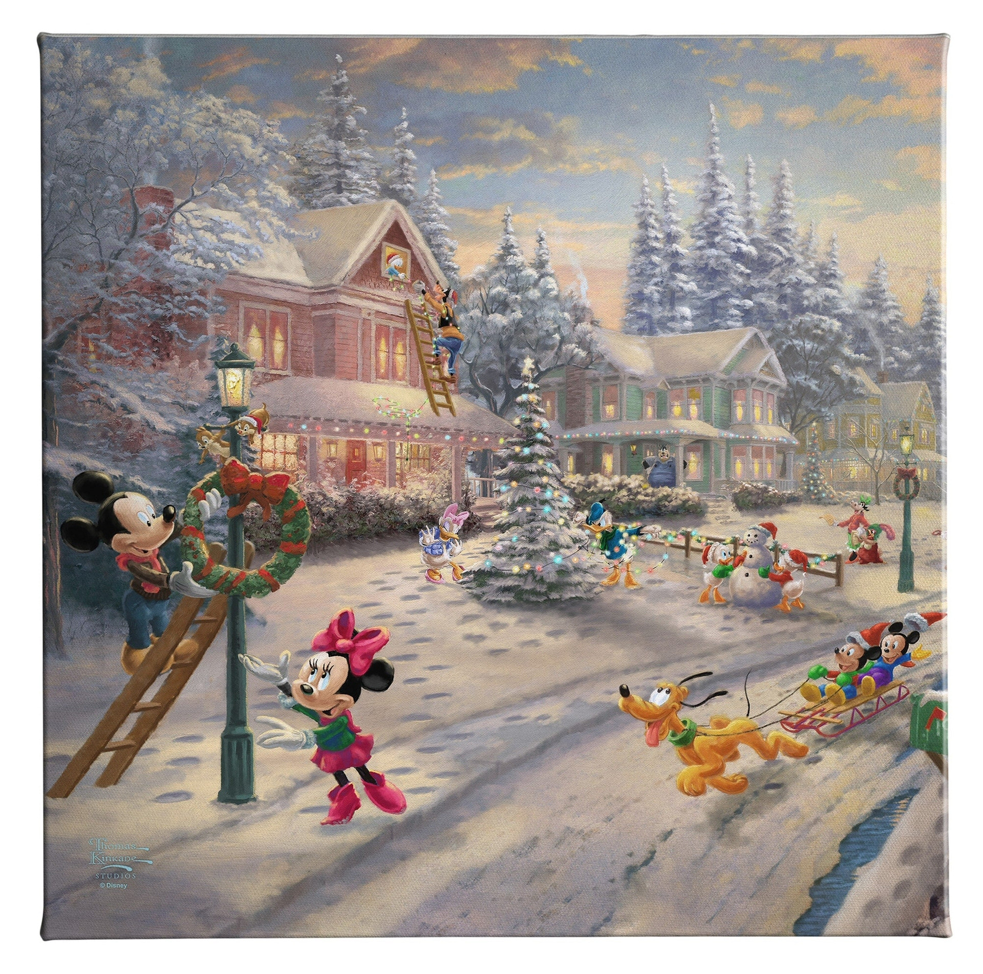 14" x 14" Disney Mickey's Victorian Christmas Wrapped Canvas Wall Art
