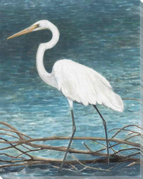 White Egret Bird II Wrapped Canvas Giclee Print Wall Art Wall Decor