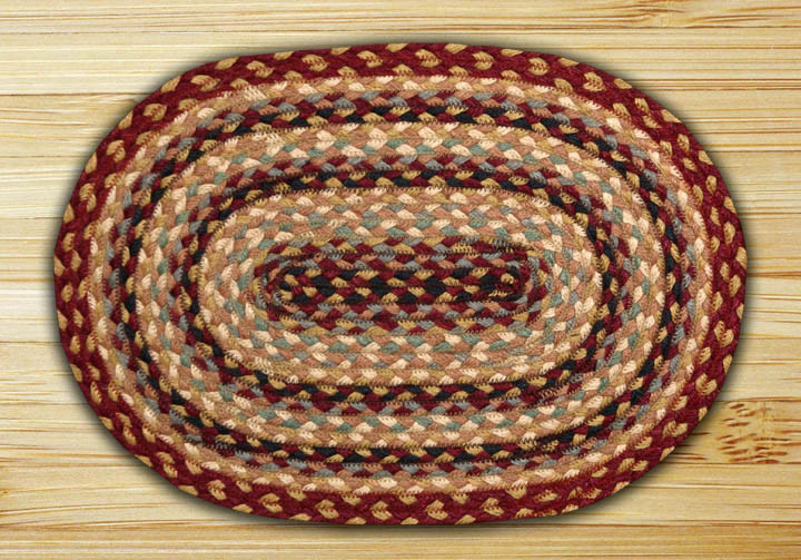 Burgundy Gray Cream Braided Jute Oval Placemat Tableware