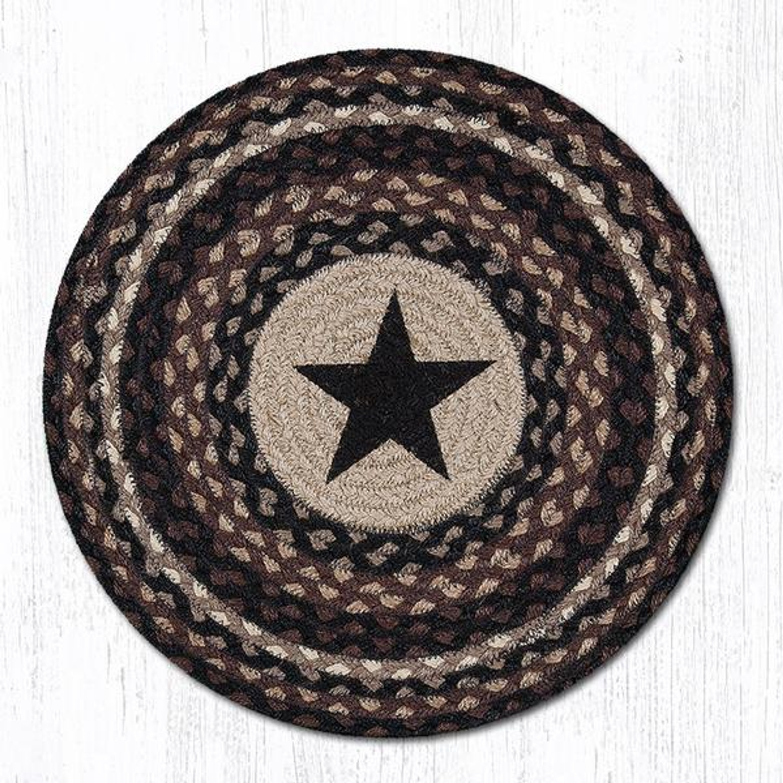 Black Rustic Star Braided Jute Round Placemat Tableware