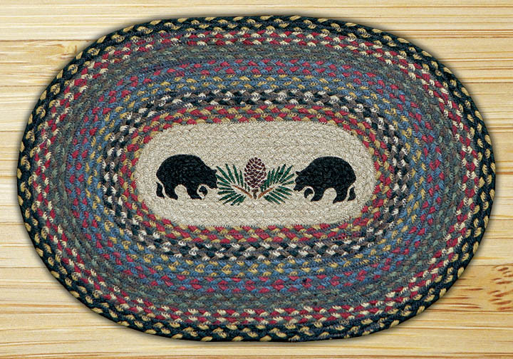 Black Bears Braided Jute Oval Placemat, Set of 2 Tableware