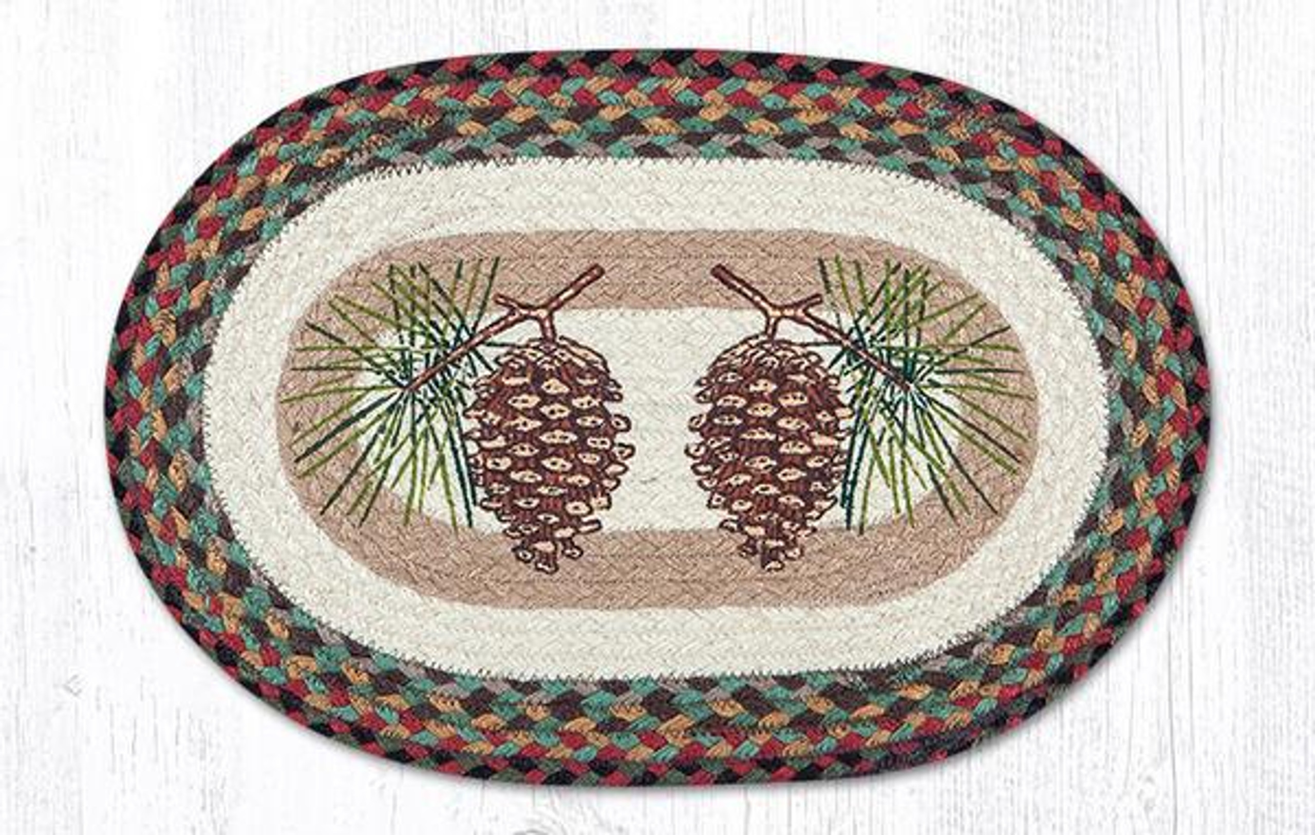 Pinecones Braided Jute Oval Placemat by Sandy Clough Tableware