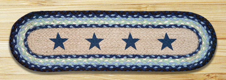 8.25" x 27" Blue Stars Braided Jute Oval Stair Tread Rug, Set of 2
