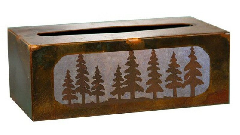 Pine Trees Metal Flat Tissue Box Cover | Lodge Room Accent