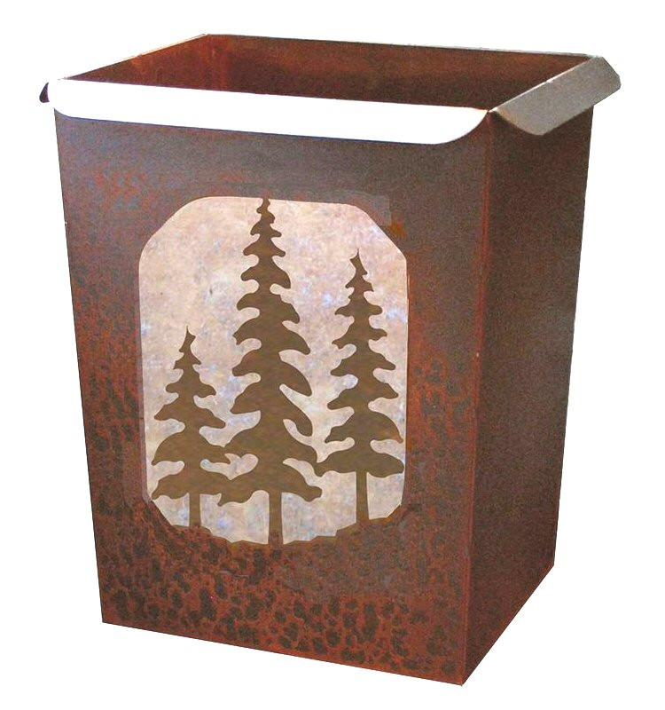 Pine Trees Metal Wastebasket Trash Can | Lodge Cabin Home Accent