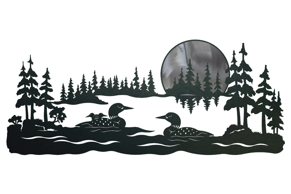 22" Oval Swimming Loon Metal Wall Art - Birds Wall Decor