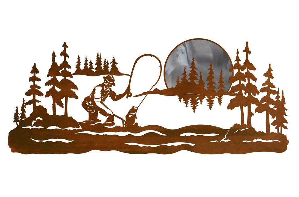 42" Fly Fisherman Fishing Metal Wall Art Fishing Wall Decor