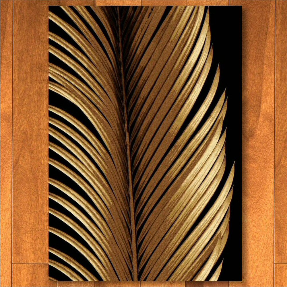 3' x 4' Tropical Leaf Study Black Rectangle Scatter Nylon Area Rug ...