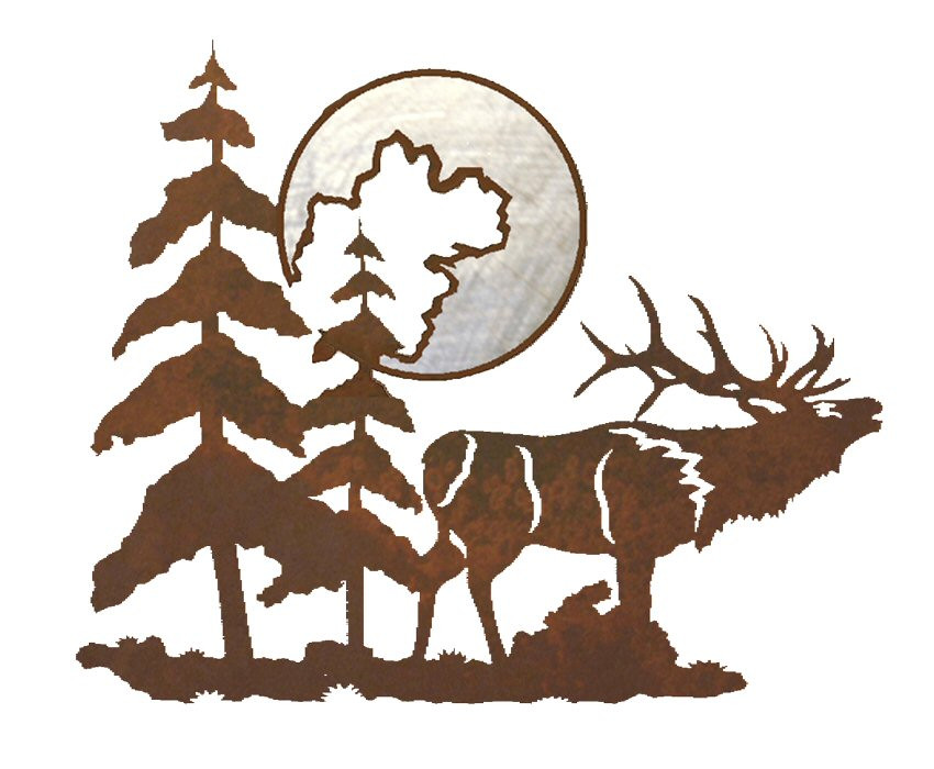20" Elk and Moon Metal Wall Art Wildlife Wall Decor