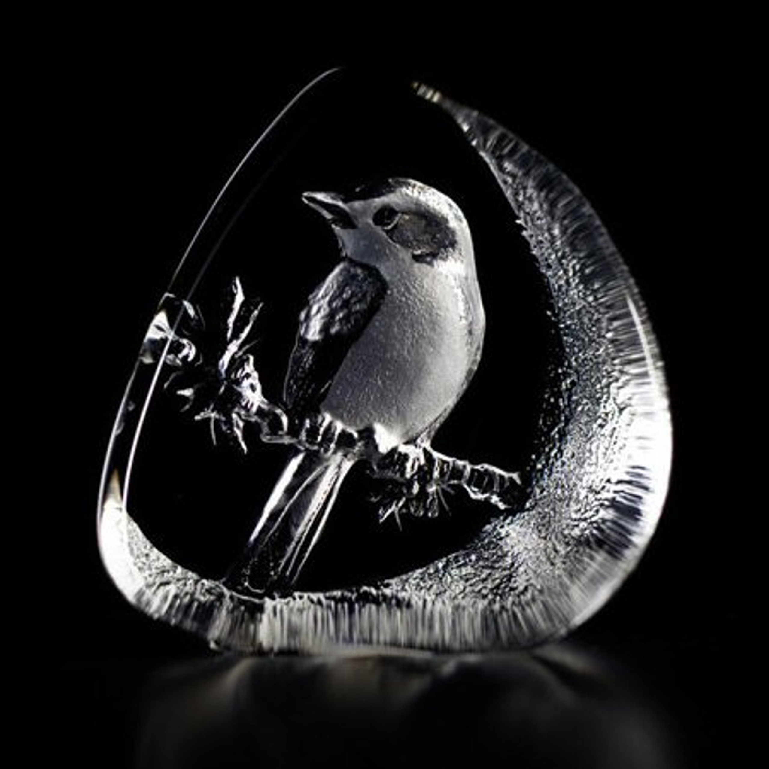 Flycatcher Bird Etched Crystal Sculpture By Mats Jonasson Art Glass Crystal Figurine