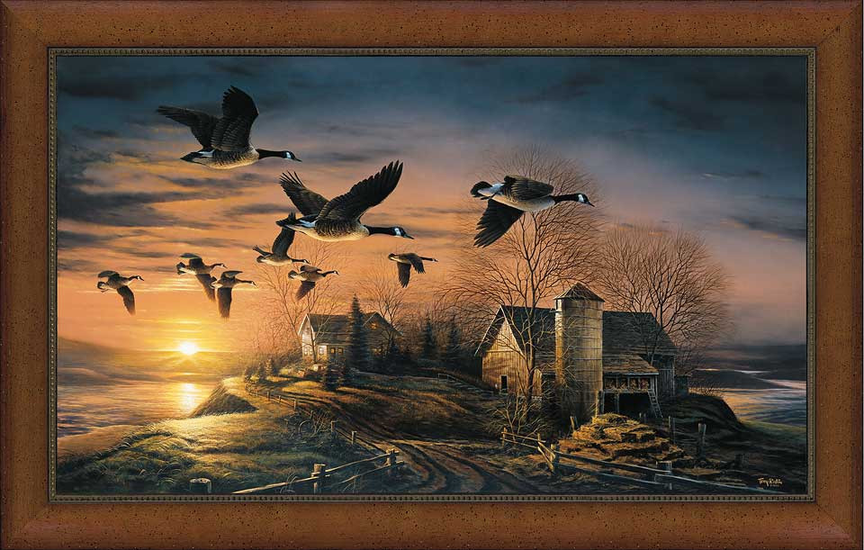 Sundown Canada Geese Rustic Framed Canvas Giclee Art Print Wall Art