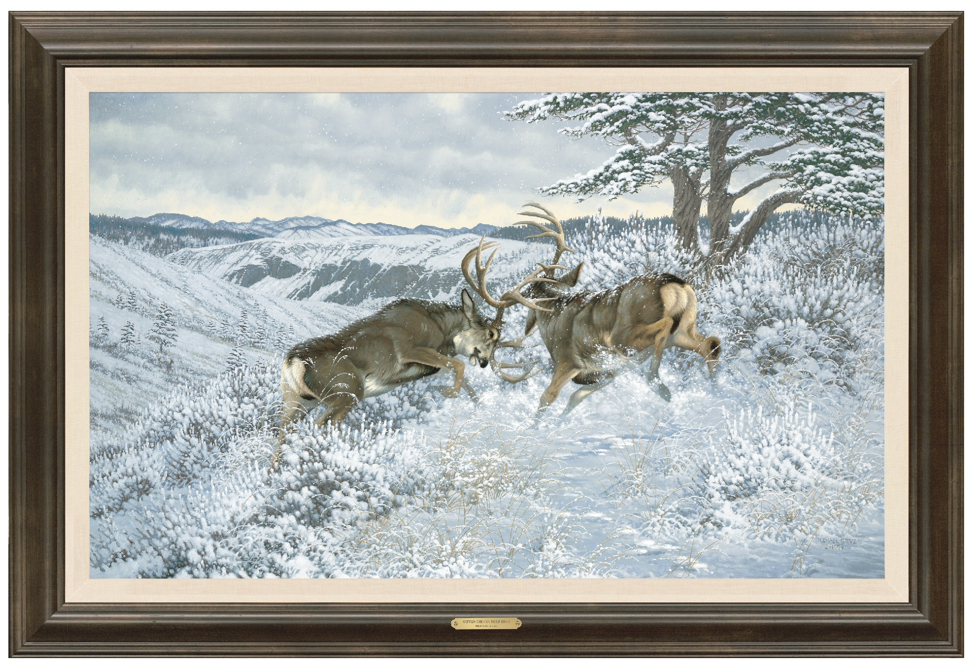 Battling Bucks Mule Deer Framed Canvas Giclee Art Print Wall Art Wall