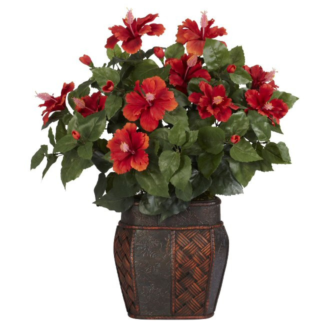 Nearly Natural Hibiscus with Vase Silk Plant Artificial Plants Silk