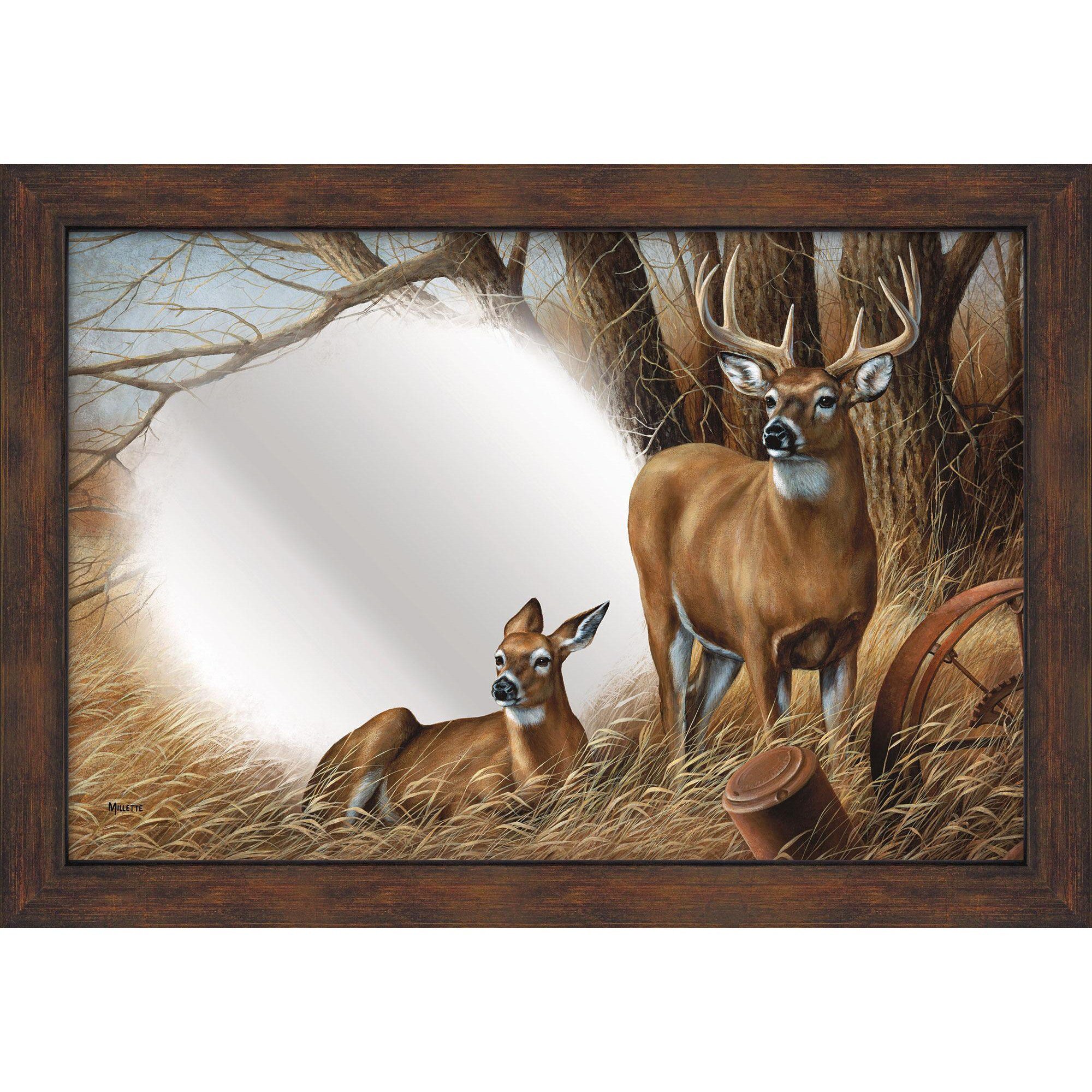 Rustic Retreat Deer Wall Mirror with Wood Frame Wall Decor Wild Wings