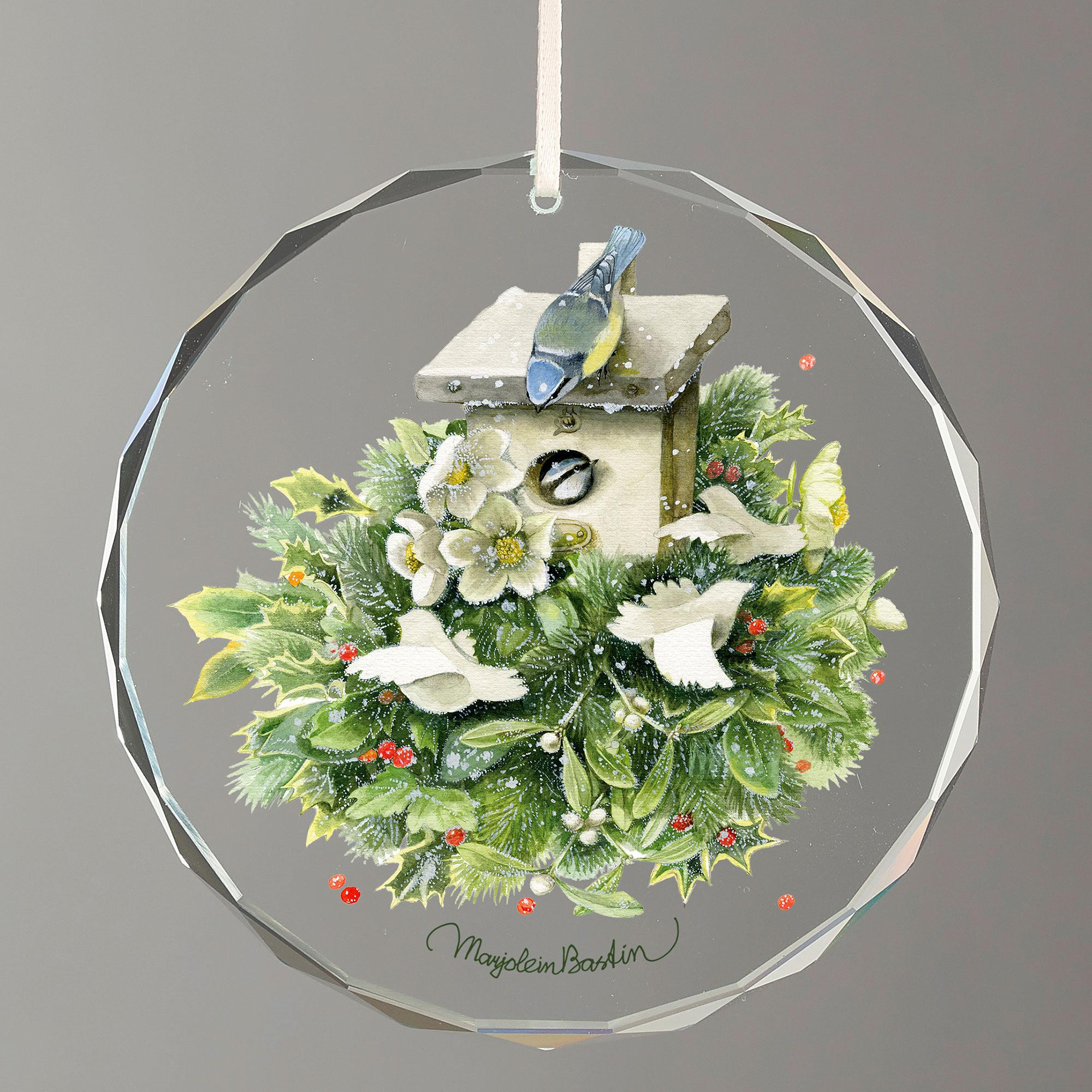 Favorite Christmas Bouquet Birdhouse with Birds Round Glass Christmas