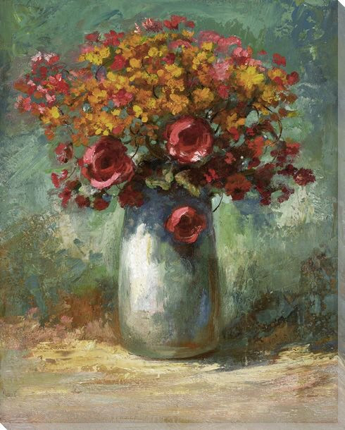 Green Floral Wrapped Canvas Giclee Print Wall Art | Contemporary Floral ...