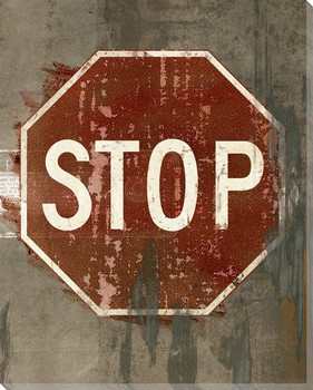 Road Sign Stop Wrapped Canvas Giclee Print Wall Art
