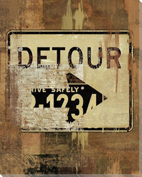 Road Sign Detour Wrapped Canvas Giclee Print Wall Art