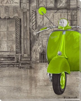 Green Vespa Wrapped Canvas Giclee Print Wall Art