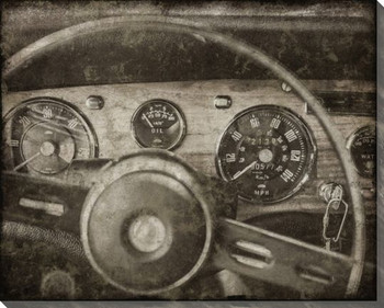 Vintage Roadster Detail Steering Wheel Front Wrapped Canvas Art Print