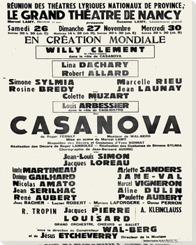 Casanova Theater Poster Wrapped Canvas Giclee Print Wall Art
