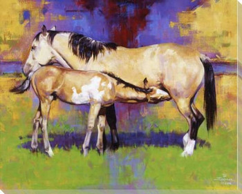 Contentment Mother Horse and Her Baby Wrapped Canvas Giclee Art Print