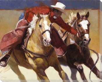 Nabbed Cowboy and Horses Wrapped Canvas Giclee Print Wall Art