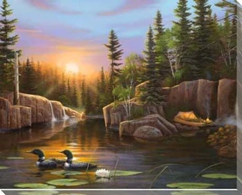 Evening Solitude Ducks Swimming Wrapped Canvas Giclee Print