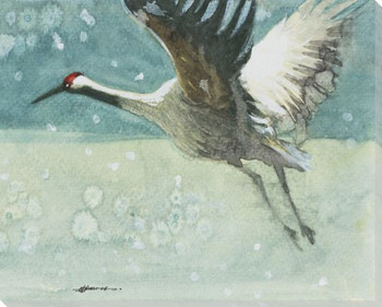 Sandhill Crane Bird Flying Wrapped Canvas Giclee Print Wall Art