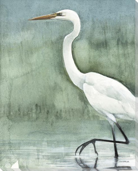 Wading Through the Fog Egret Bird Wrapped Canvas Giclee Print Wall Art