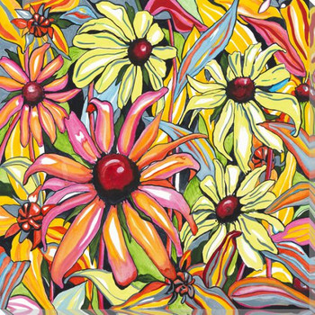 Colorful Daisy Flowers Wrapped Canvas Giclee Print Wall Art