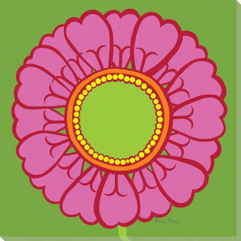 Round Flower Pink Zinnia Wrapped Canvas Giclee Print Wall Art